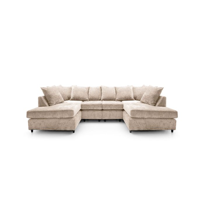 FURCO Gilliver Cream U-Shaped Corner Sofa | Plush Chenille Fabric with Scatter Cushions