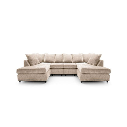 FURCO Gilliver Cream U-Shaped Corner Sofa | Plush Chenille Fabric with Scatter Cushions