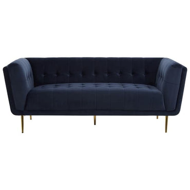 FURCO Blue Velvet Chesterfield 3 Seater Sofa with Flared Armrests and Gold Legs