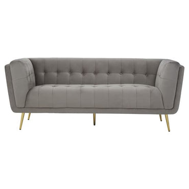 FURCO Grey Velvet Chesterfield 3-Seater Sofa with Flared Armrests and Metal Legs