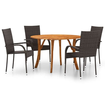 Harris Large Wooden Rattan 5 Piece Garden Dining Set In Brown