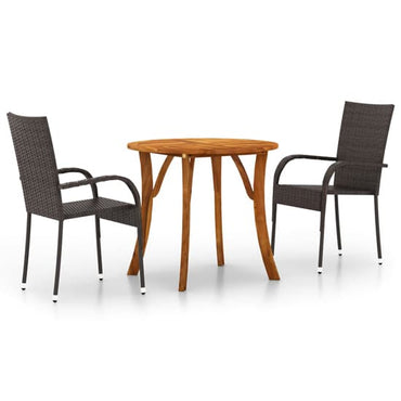 Harris Small Wooden Rattan 3 Piece Garden Dining Set In Brown