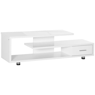 HOMCOM igh Gloss TV Unit for TVs up to 45", Modern TV Cabinet with Storage Shelf and Drawer, Entertainment Unit for Living Room Bedroom, White