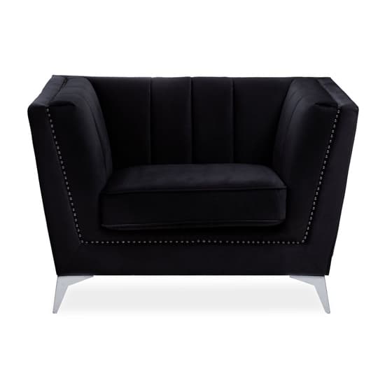 Hefei Velvet 1 Seater Sofa With Chrome Metal Legs In Black