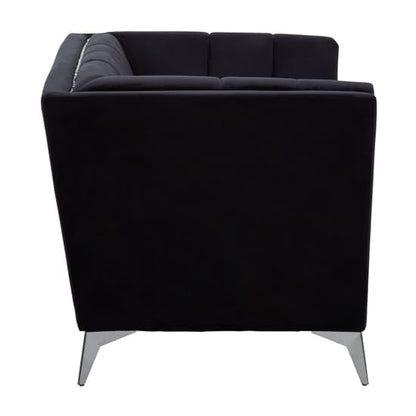 Hefei Velvet 1 Seater Sofa With Chrome Metal Legs In Black