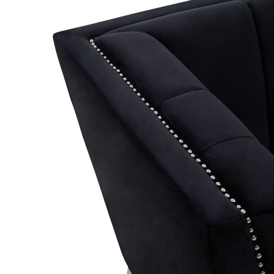 Hefei Velvet 1 Seater Sofa With Chrome Metal Legs In Black