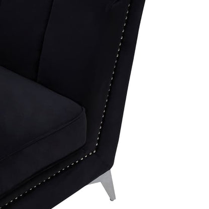 Hefei Velvet 1 Seater Sofa With Chrome Metal Legs In Black