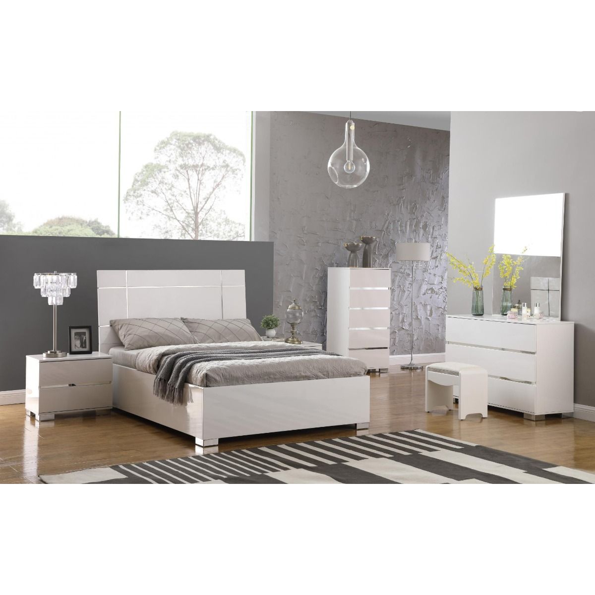 Zinck White High Gloss Two-Drawer Bedside Table - Chic Storage Solution for Modern Bedrooms