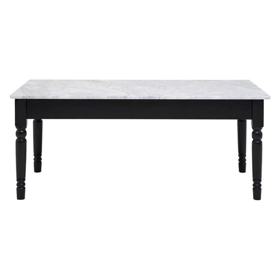 FURCO Henova Black Wooden Frame Coffee Table with White Marble Top