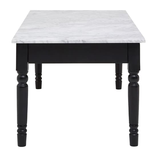 FURCO Henova Black Wooden Frame Coffee Table with White Marble Top