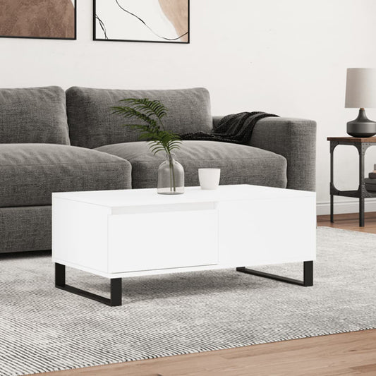 Furco Henry White Coffee Table with Storage Drawer for Living Room