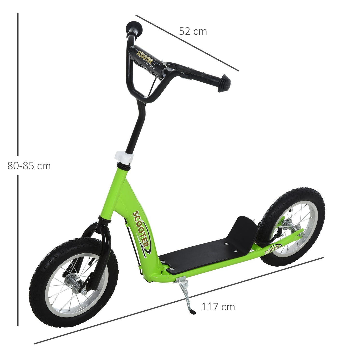 HOMCOM een Kids Stunt Scooter w/ Adjustable Handlebar, 12 Inch Rubber Tyres, Dual Brakes, Green