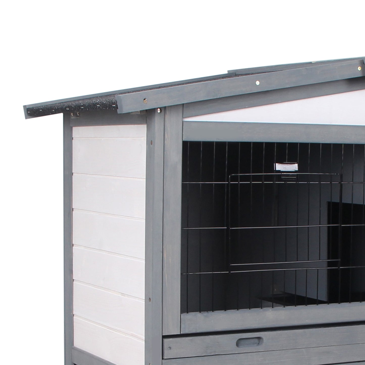 PawHut 2 Tier Wooden Rabbit Hutch Guinea Pig Hutch Small Animal Cage Slide Out Tray Ramp Outdoor Run Openable Roof Grey 101.5 x 90 x 100 cm