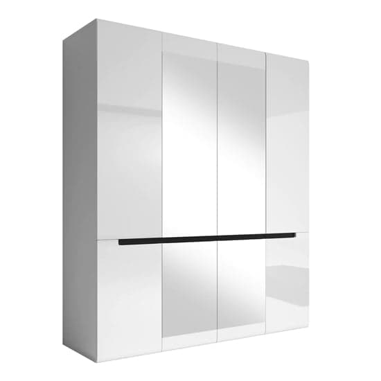 4-Door White High Gloss Mirrored Wardrobe by Furco - Spacious Storage Solution