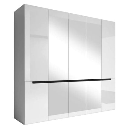 Houston Mirrored High Gloss Wardrobe With 5 Doors In White