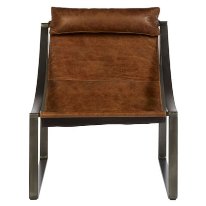 Hoxman Faux Leather Sling Design Accent Chair In Light Brown