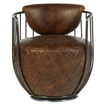 Hoxman Faux Leather Swivel Accent Chair In Brown