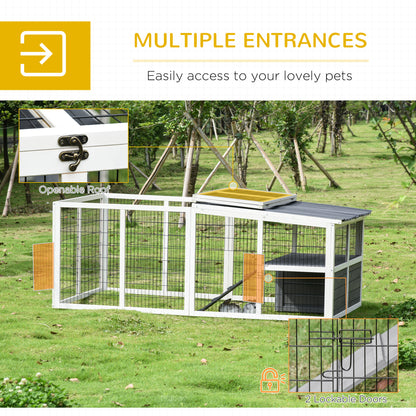 PawHut Rabbit Run Outdoor Rabbit Hutch Wooden Guinea Pig Cage with Openable Roof, Ramp, for 2-4 Rabbits, 200L x 100W x 75H cm - Grey