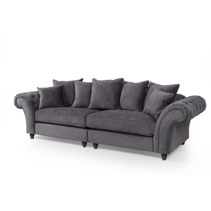 Classic Fabric 4 Seater Sofa Beverley Elegant with Solid Frame - Grey Finish