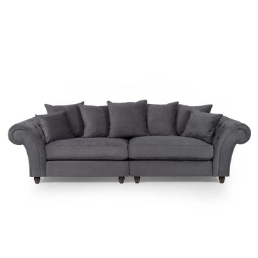 Classic Fabric 4 Seater Sofa Beverley Elegant with Solid Frame - Grey Finish