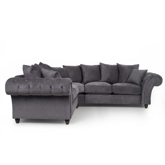 Classic Fabric Corner 4 Seater Sofa Beverley Elegant with Solid Frame - Grey Finish