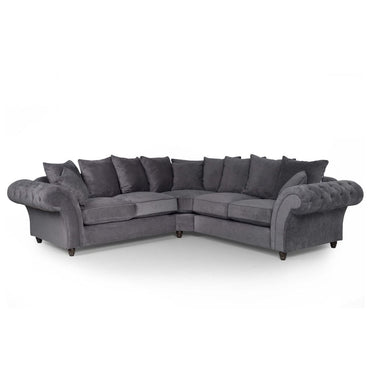 Classic Fabric Corner 4 Seater Sofa Beverley Elegant with Solid Frame - Grey Finish