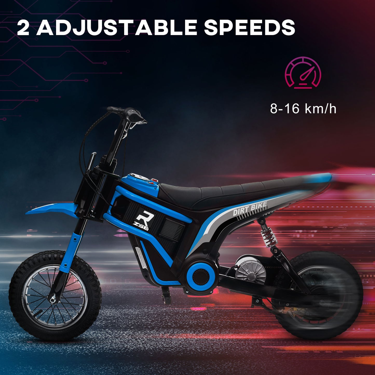 HOMCOM 4V Electric Motorbike with Twist Grip Throttle, Music, Horn, 12" Pneumatic Tyres, 16km/h Max Speed - Blue