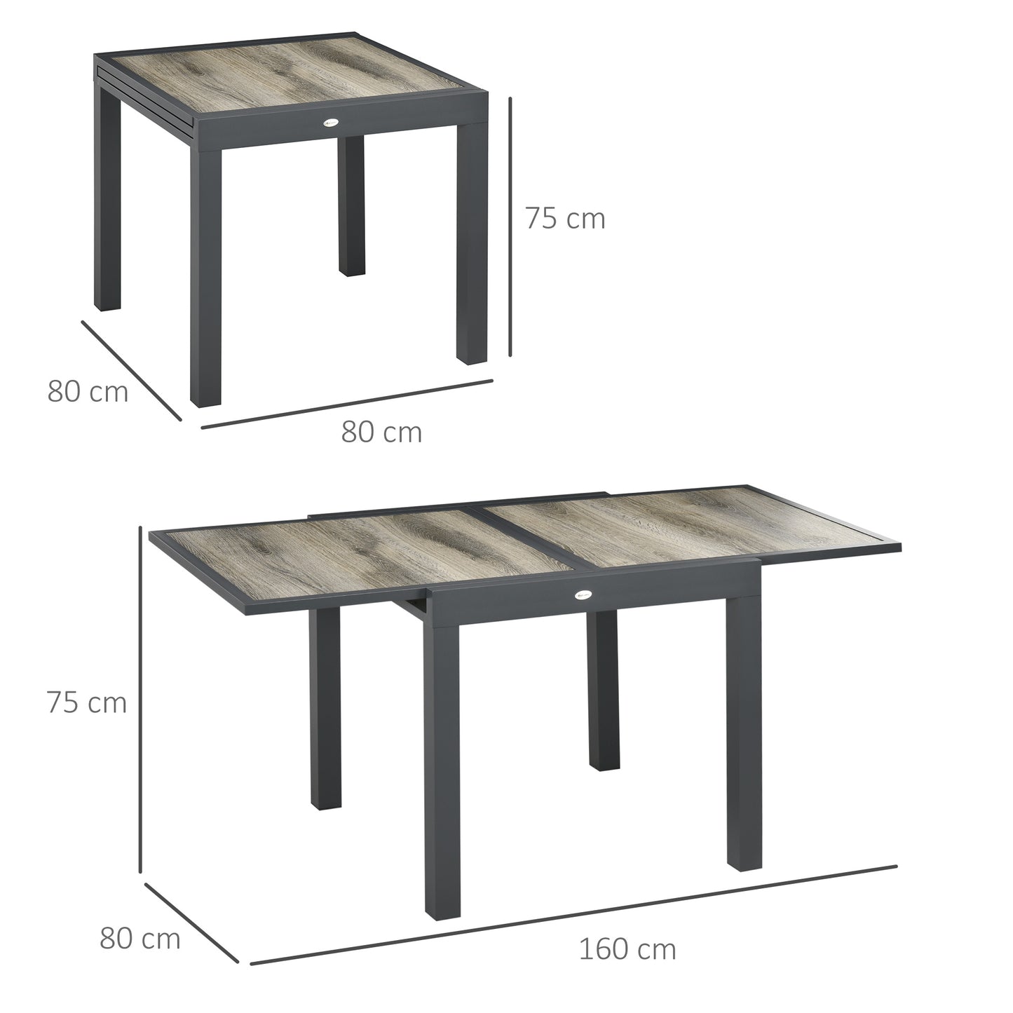 Outsunny Extending Garden Table, Outdoor Dining Table for 6, Aluminium Frame Rectangular Patio Table with Plastic Board Tabletop,80/160L x 80W x 75H cm, Beige