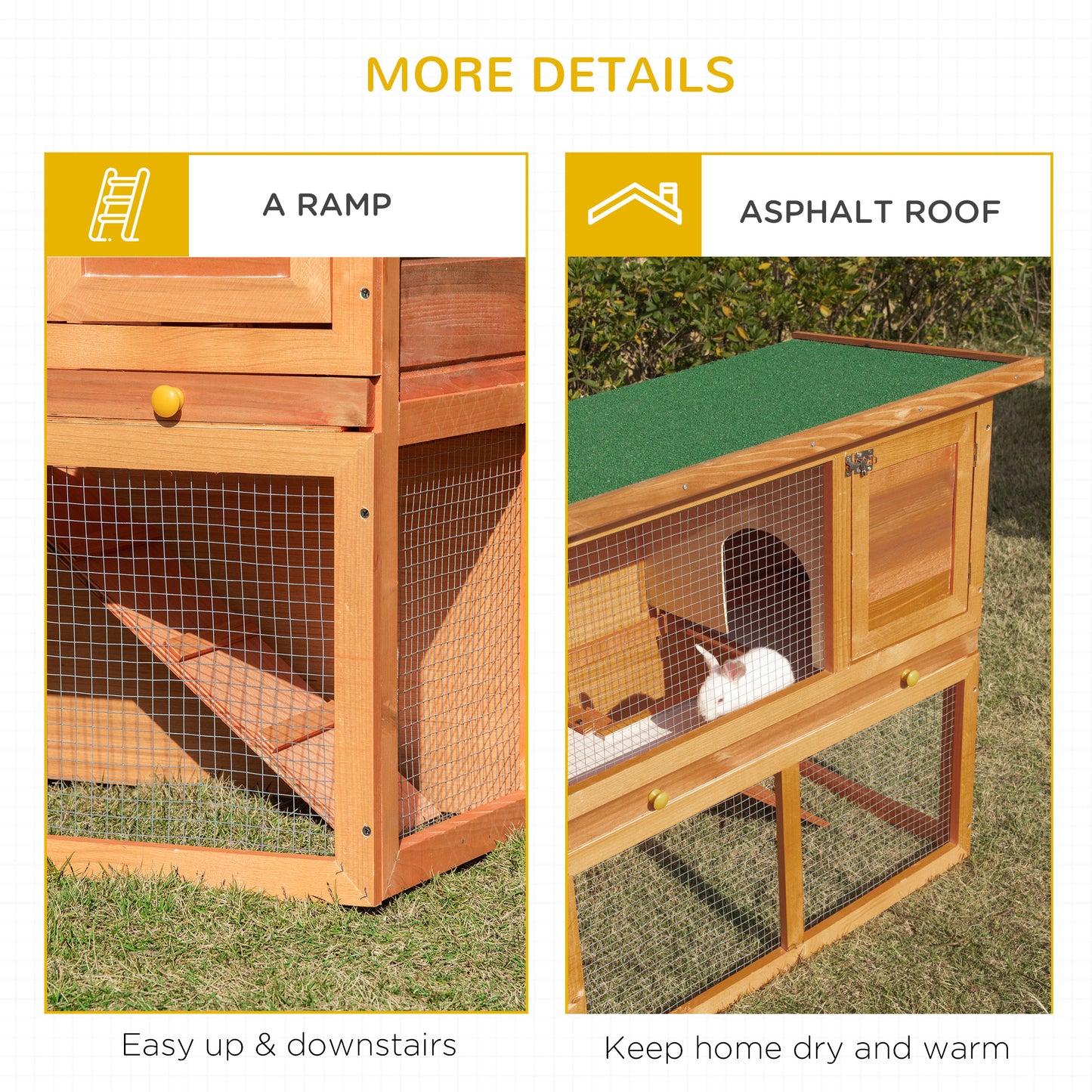 PawHut Rabbit Hutch Outdoor Guinea Pig Hutch Wooden Pet Cage Run 2-Tier with Opening Top, 90 x 45 x 80cm