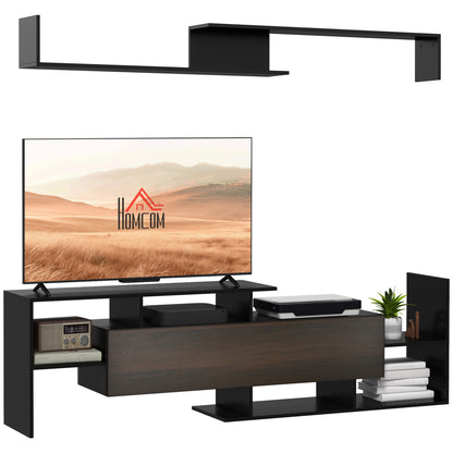 HOMCOM odern TV Cabinet with Wall Shelf, TV Unit with Storage Shelf and Cabinet, for Wall-Mounted 65" TVs or Standing 40" TVs, Black and Dark Brown