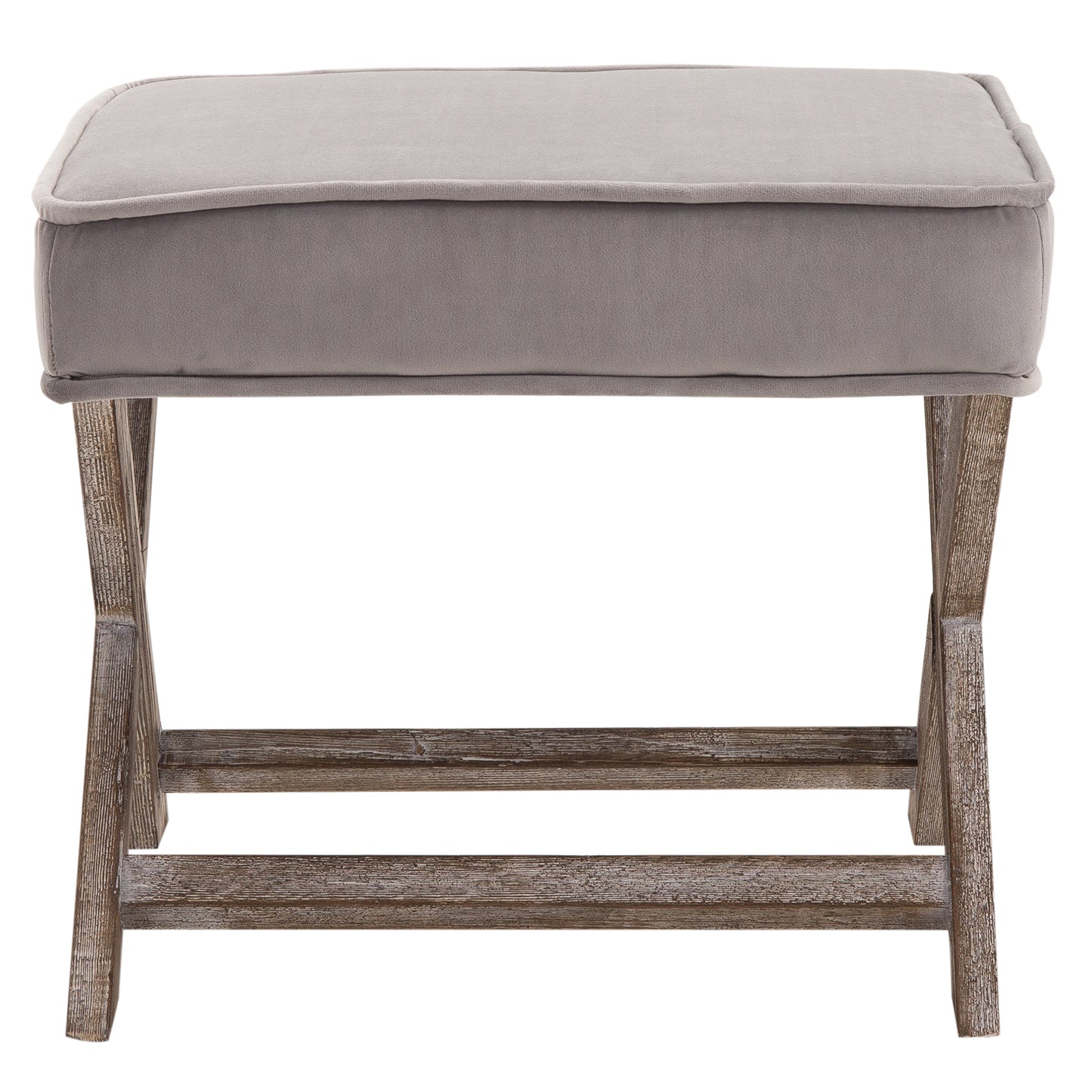 HOMCOM intage Footstool Padded Seat X Leg Chair Velvet Cover Shabby Chic Footrest Solid Rubber Wood Frame 49.5 x 45 x 41 cm Grey