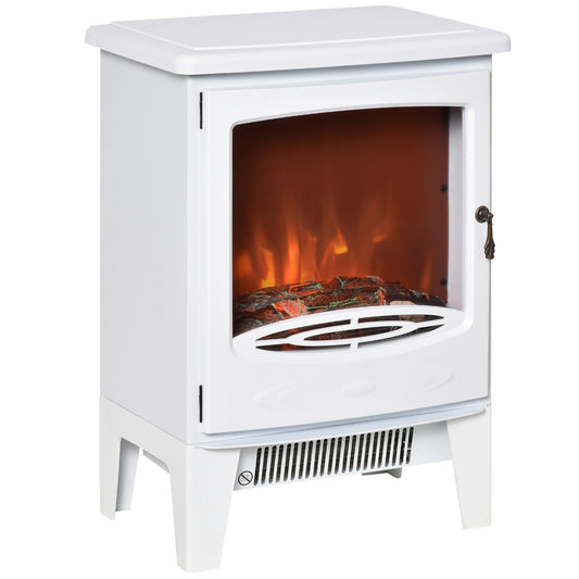 HOMCOM lectric Fireplace Stove, Free standing Fireplace Heater with Realistic LED Flame Effect, Overheat Safety Protection, 900W/1800W, White