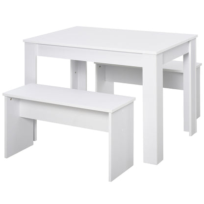 HOMCOM itchen Dining Table and 2 Benches Set, Table and Chairs Set for Limited Space, White