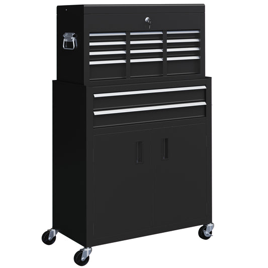 HOMCOM ortable Tool Box, Metal Tool Chest on Wheels with 6 Drawers for Garage and Workshop, Black