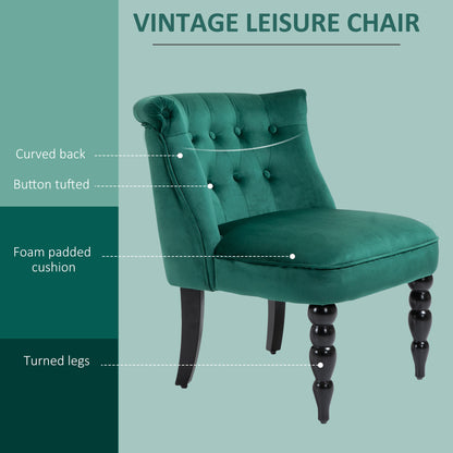 HOMCOM elvet-Feel Wingback Accent Chair, with Wooden Legs - Green