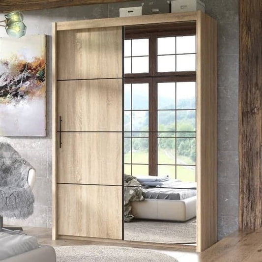 Sonoma Oak Sliding Door Mirrored Wardrobe with Ample Storage