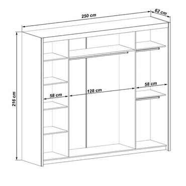 Graphite Grey Mirrored Sliding Wardrobe with 3 Doors and Ample Storage