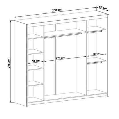 Idaho Mirrored Wardrobe With Sliding 3 Doors In Graphite Grey