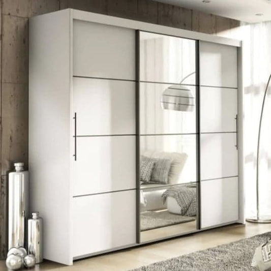 Idaho Mirrored Wardrobe With Sliding 3 Doors In Matt White