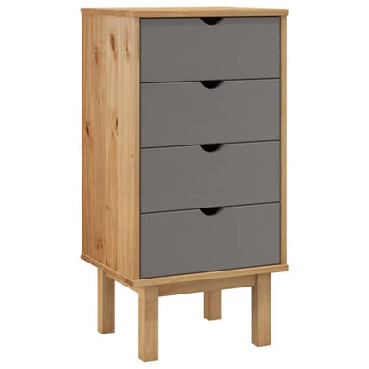 Ieva Solid Pine Wood Chest Of 4 Drawers In Brown And Grey