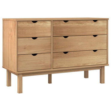 Ieva Solid Pine Wood Wide Chest Of 6 Drawers In Brown