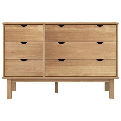 Ieva Solid Pine Wood Wide Chest Of 6 Drawers In Brown