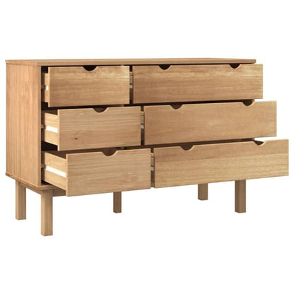 Ieva Solid Pine Wood Wide Chest Of 6 Drawers In Brown