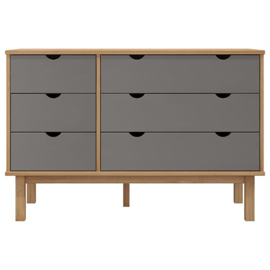 Ieva Solid Pine Wood Wide Chest Of 6 Drawers In Brown And Grey