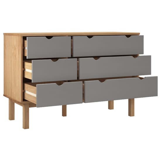 Ieva Solid Pine Wood Wide Chest Of 6 Drawers In Brown And Grey