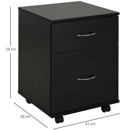 HOMCOM wo Drawer Filing Cabinet with Wheels- Black Wood Grain