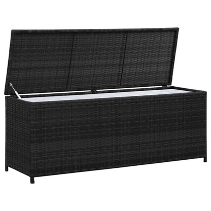 FURCO Black Poly Rattan Outdoor Storage Box and Bench - 150cm Durable Garden Furniture Container