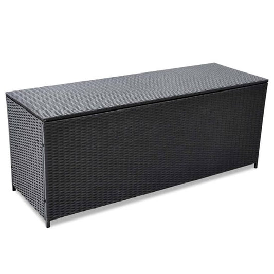 FURCO Black Poly Rattan Outdoor Storage Box and Bench - 150cm Durable Garden Furniture Container