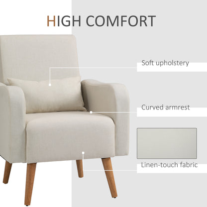 HOMCOM ccent Chair, Linen-Touch Armchair, Upholstered Leisure Lounge Sofa for Living Room, Club Chair with Wooden Frame, Cream