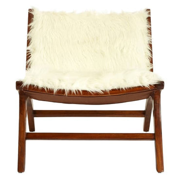 Inco Upholstered White Faux Fur Fabric Accent Chair In Natural